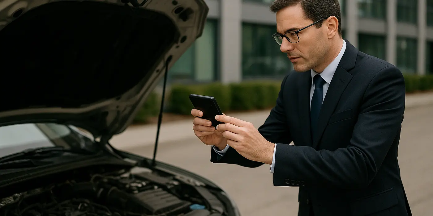 a man taking a picture with his phone under the hood of his lemon car from Dallas Lemon Law Attorney in Dallas, TX - Lawyer near me a man taking a picture with his phone under the hood of his lemon car from Dallas Lemon Law Attorney in Dallas, TX - Lawyer near me