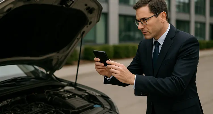 a man taking a picture with his phone under the hood of his lemon car from Dallas Lemon Law Attorney in Dallas, TX - Lawyer near me